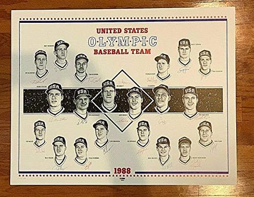 Бейзболна Литография Олимпийския отбор на САЩ, 1988 Г. С Автограф на PSA/DNA Auto Джим тази на едуин абът E66648 - Изкуството на MLB с Автограф