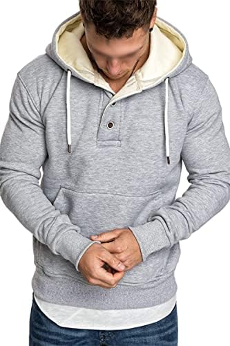 Мъжки однотонная спортна руното hoody с качулка, ежедневни hoody Henley с дълъг ръкав, тънък пуловер с качулка