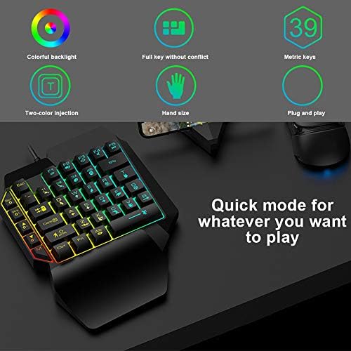 Одноручная клавиатура gostcai за компютър PUBG, Механични игри аксесоар с атрактивно осветление, ергономичен акцент за китките, жични клавиатура USB, идеални за игри за PC
