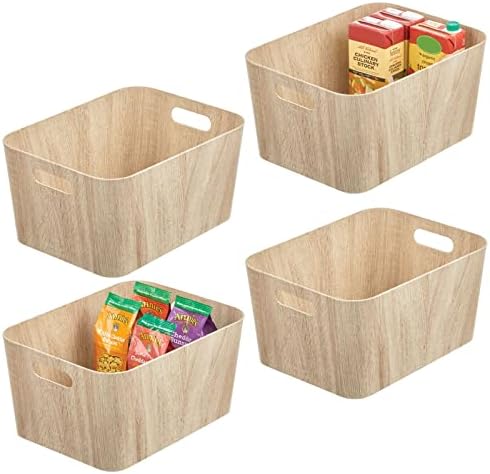 mDesign Дървена кошница за хранителни продукти с дръжки - Кошница в селски стил кухня и помещение за съхранение