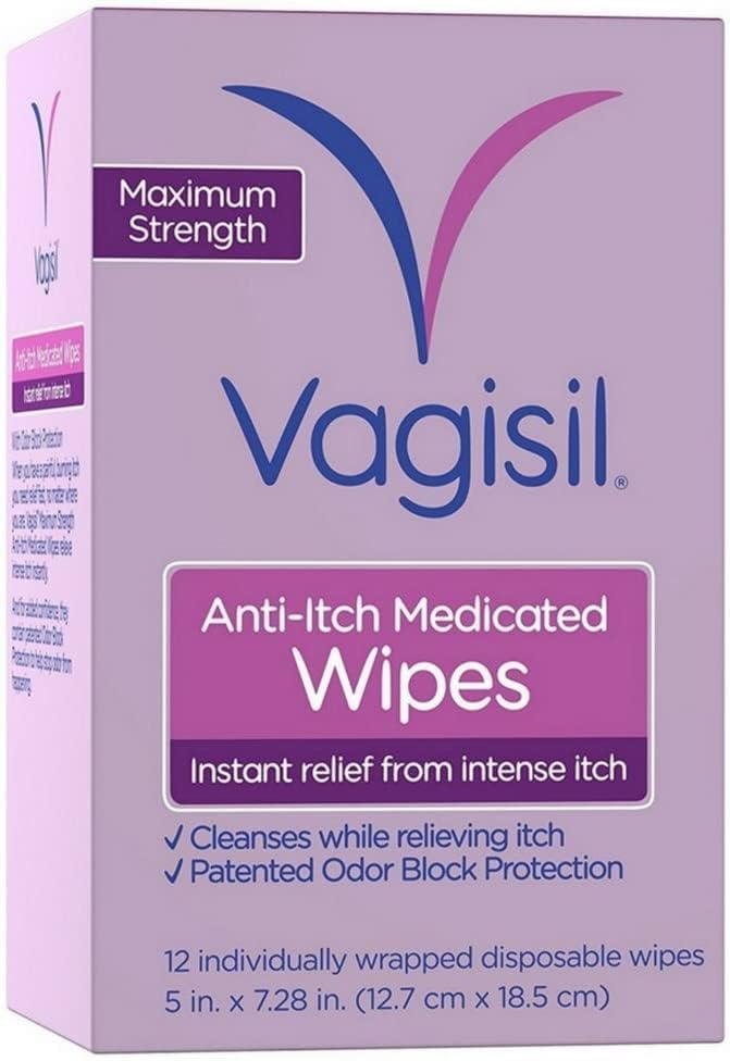 Лечебни кърпички Vagisil против сърбеж, Максимална здравина, 12 ea (опаковка от 2 броя)