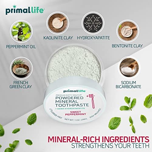 Primal Живот Organics - паста за прах за почистване на зъбите Мръсна уста, Ароматизирани Етерични масла с естествен каолином и бентонит глина, Подходяща за повече от 200 чис?