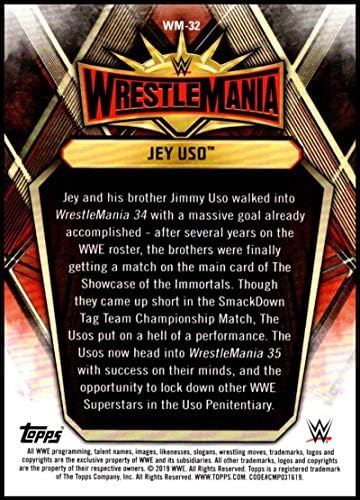 2019 Topps Road to WrestleMania Списък на участниците Wrestlemania 35 WM-32 за Търговия на карта, Джей Uso WWE борба