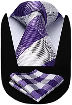 Вратовръзки HISDERN за Мъже, Карирани Вратовръзка в Клетката с Квадратна Джоб, Тъкани Бизнес Официална Вратовръзка,