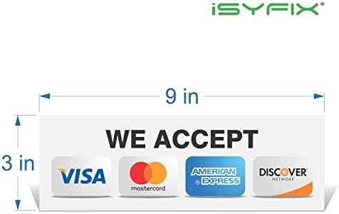 Етикети за кредитни карти iSYFIX - 4 опаковки с размери 9 х 3 инча - Ние приемаме кредитни карти Visa, MasterCard, Amex &