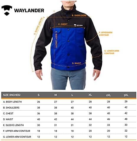 Заваръчен яке Waylander от огнестойкого памук FR с цип, на копчета Отпред и на китките - Черно / Синьо (ГОЛЯМ РАЗМЕР)