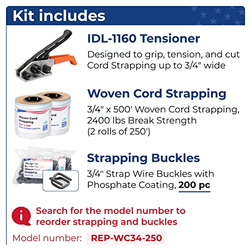 Комплект за връзване плетеного кабел IDL Packaging, произведен в САЩ, 3/4 x 500, якост на опън 2400 паунда – Добре замисления и надежден инструмент – Достатъчно подреден и уплъ