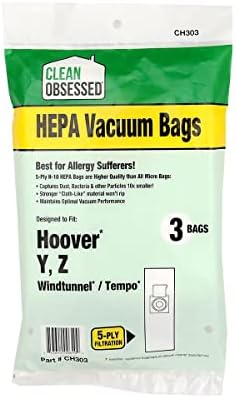 Чанти Clean Obsessed H-10 HEPA са Подходящи за прахосмукачки тип Y, Z Windtunnel и Tempo - 3 тканеподобных торбичка HEPA в опаковка