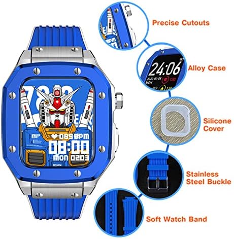 CZKE за Apple Watch Band Series 7 Модификация 45 мм, Комплект модове, Каишка за часовник за мъже, Калъф за часа от сплав, каишка (Цвят: черен, сребрист, размер: 44 mm)