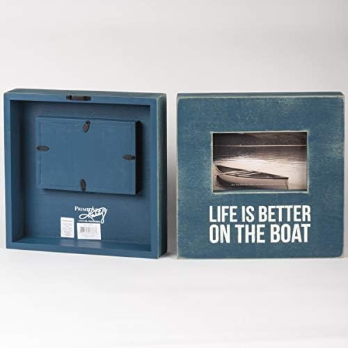 Примитиви от Кейти Изтъркан Тюркоазено синя рамка, 10 х 10 сантиметра, На разходка с лодка