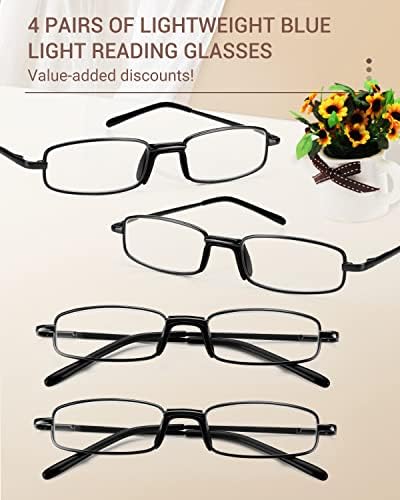 TERAISE Очила за четене за жени, 4 бр., Сини Леки Очила за четене, Анти-Преумора на Очите, Кръгли Компютърни Очила, Модерен