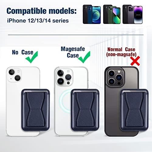 Държач за карти Tomorotec Wallet е Съвместим с MagSafe Apple iPhone 12/13/14 серия, Удобен чантата си за телефон от магнитна изкуствена кожа с 3 карти, поставка за телефон с множество ъгл