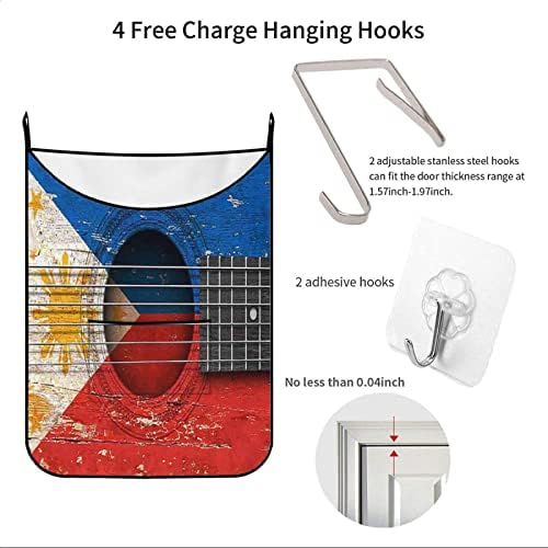 Компактен Окачен Чанта за дрехи Флаг Филипините На Старата Винтажной Акустична Китара Здрав, спалня, баня, тоалетна,