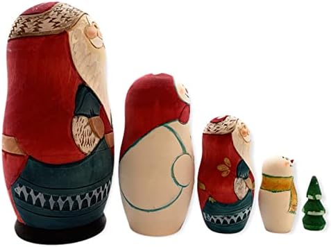 Авторски нова година Дървена набор от Руски на Дядо Коледа, Дядо Коледа Комплект от 5 ръчно изработени Играчки за домашния