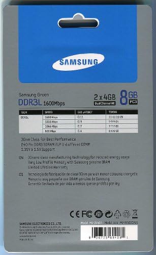 Samsung Electronics Extreme Low Voltage 30nm UDIMM 8 Двоен комплект DDR3 1600 (PC3 12800) 240-Пинови DDR3 SDRAM
