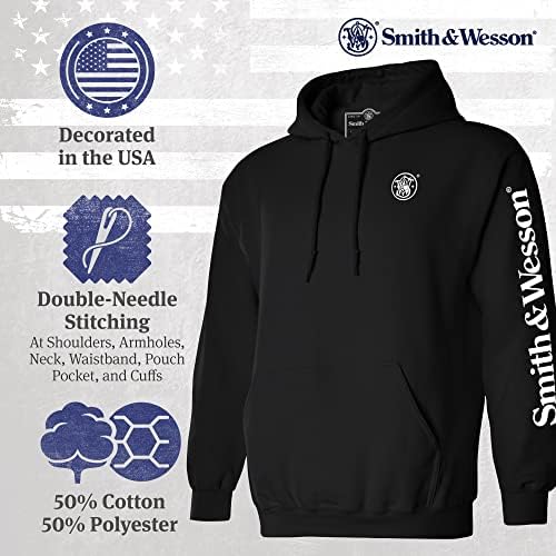 Мъжки Hoody Smith & Wesson с качулка, Пуловер с дълъг ръкав, Hoody с логото на Arm, Официално Лицензирана