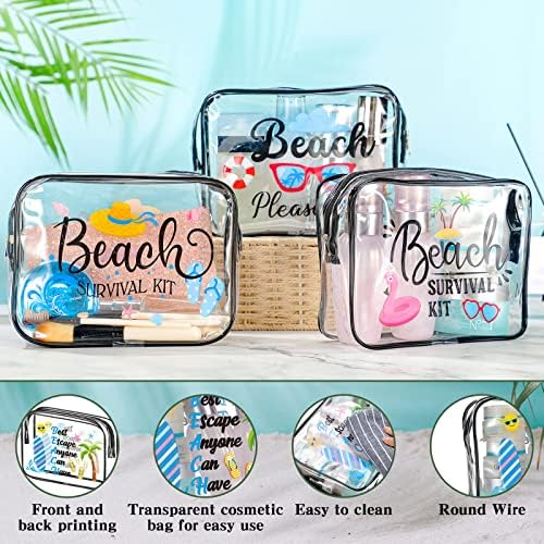 Cunno 6 бр., плажни Прозрачни козметични чанти за жени, Лятна плажна Прозрачна чанта за тоалетни Принадлежности,