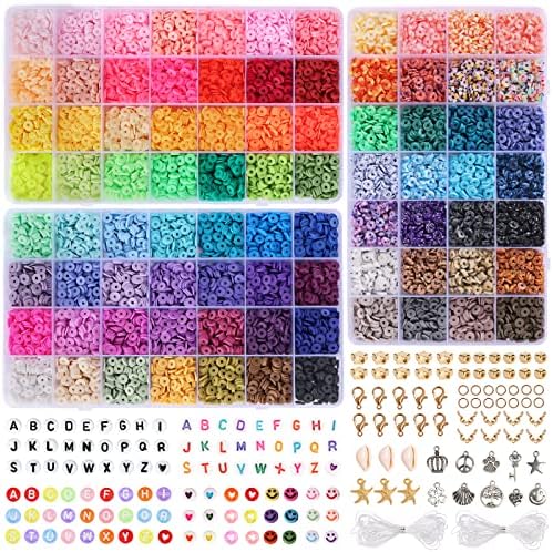 QUEFE 12600 бр., 84 Цветове, колекция от Глинени мъниста за направата на Гривни, Мъниста Heishi, Плоски Кръгли Мъниста