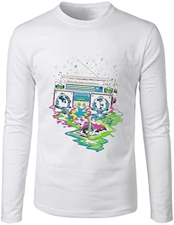 ZDDO Мъжка Тениска с дълъг ръкав, Есенна Приталенная тениска със Забавна космическа принтом Радио, ризи с кръгло деколте, Спортни,