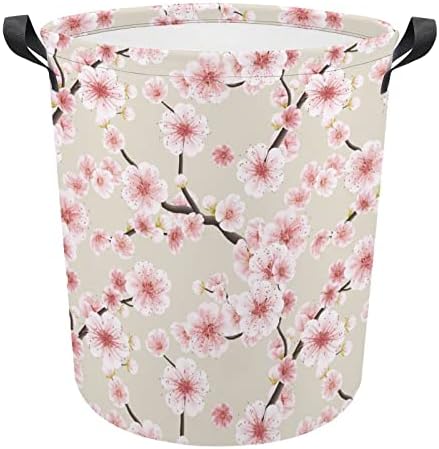 Розова Разцвет Сакура Кошница за дрехи, Сгъваема Висока Кошница за Дрехи с Дръжки Чанта За Съхранение