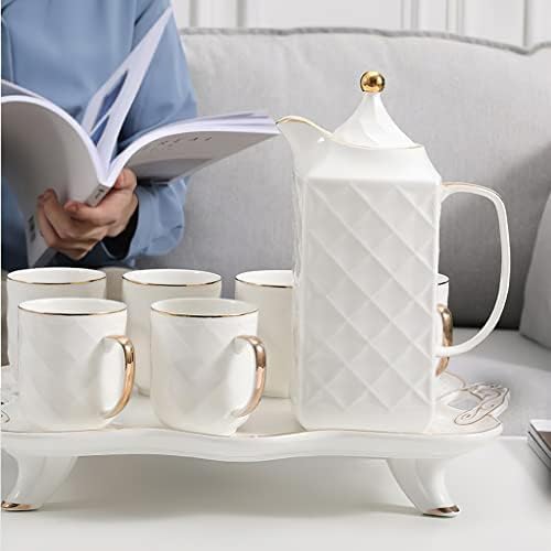 UXZDX Бяла керамика чай с шарени Аргайла, следобеден чай, чайник, Чаена чаша, домашен чай комплект аксесоари (Цвят: бял,