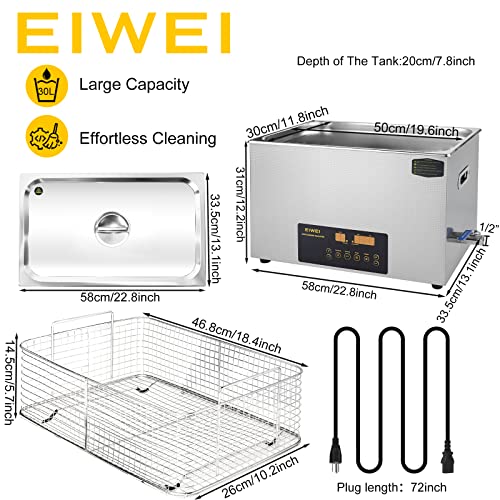 Ултразвукова Пречистване на EIWEI 30L Двухчастотная Професионална Дигитална Машина За Почистване на Неръждаема