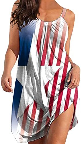 Рокля на 4 юли за Жени, Лятно Плажно Ежедневна Рокля в стил Бохо, Флаг на САЩ, Без ръкав, С Кръгло Деколте, Струящиеся Мини-Sundresses