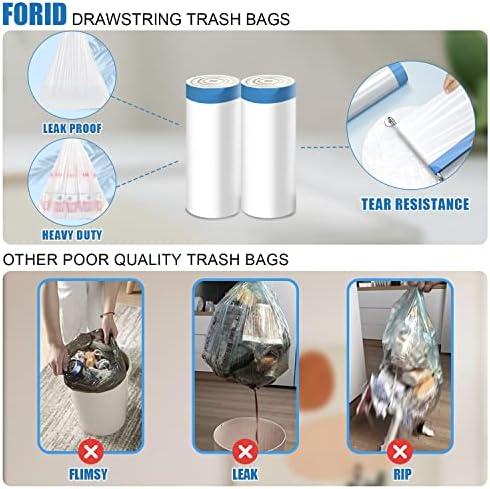 FORID Мини-Торби за боклук на съвсем малък - 2 Литра, Малки Торби За боклук в Банята, Бели Пластмасови Втулки за Кошчета за Боклук, Торбички за Еднократна употреба за бо?