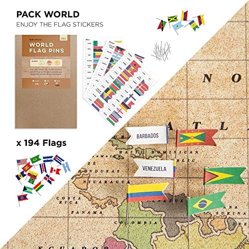 В комплект карти за пътуване с бутони включва: Карта за пътуване по света от корк, знамена на света, етикети