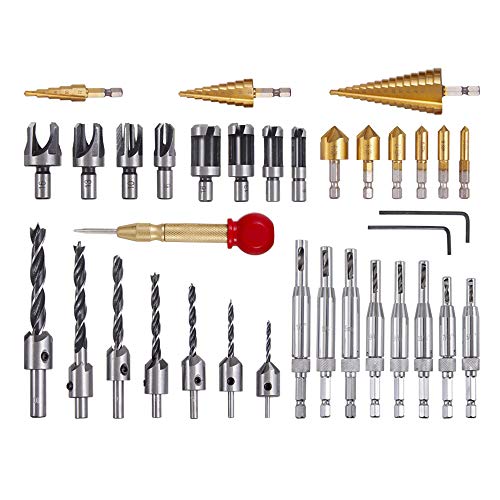 Rocaris 28 Опаковки Дървообработващи инструменти За пробиване на краищата за Заваряване, Включително Тренировки с Зенковкой, L-образен ключ, Нож за дървени задръствани
