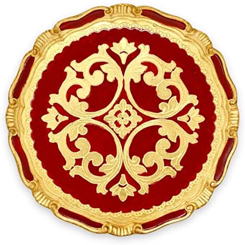 Флорентински Кръгла Тава Ръчно изработени от Позлатен Дърво, Произведено в Италия (Royal Red)