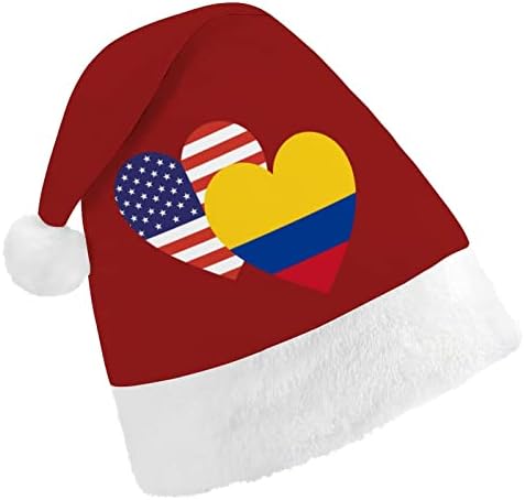 Коледна Шапка с Флага на Американския сърцето Колумбия, Шапка на Дядо Коледа за Възрастни Унисекс, Комфортна Класическа Коледна