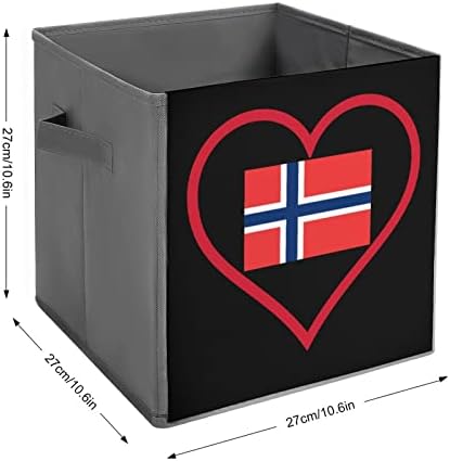 Love Norway Червено Сърце Сгъваема Кутия За Съхранение на Кубчета От Плат 11-Инчови Сгъваеми Кутии За Съхранение с Дръжки