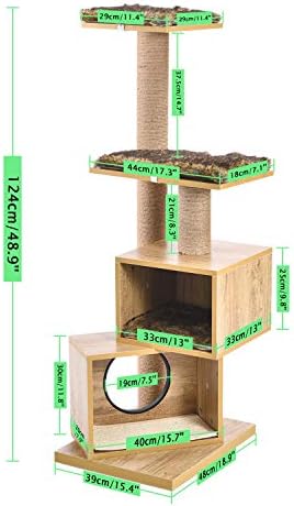 Дървена котешка елха Модерна котешка кула Когтеточка от сизал Двойна Мебели за Център за активна почивка за коте с подвижни миещи подови изтривалки на разположени