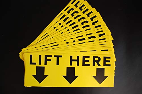 Стикер Lift Here Vinyl стикер (20 опаковки!) 10 X 3,75 Знак за сигурност За помещения и на улицата, Водоустойчив