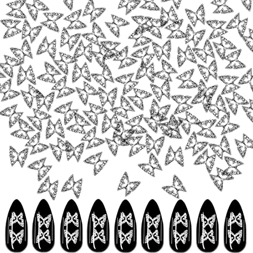 XEAOHESY 50 бр. 3D Сребърни Висулки-Пеперуди за нокти, Окачване-Пеперуди за нокти, 3D Окачване-Пеперуди за