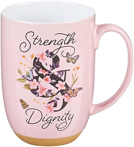 Кафеена Чаша Christian Art Gifts: Силата и Достойнството на с Цветна Пеперуда - Притчи 31 Вдъхновяващи Писанието, 15 грама, Розова