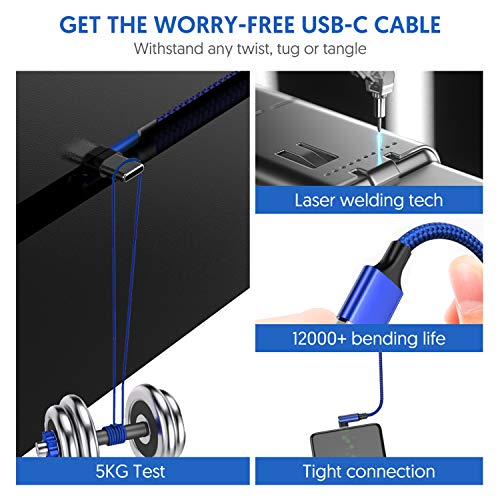 USB кабел C под прав ъгъл от 90 градуса [2 опаковки от 10 фута], кабел за бързо зареждане от USB A до Type
