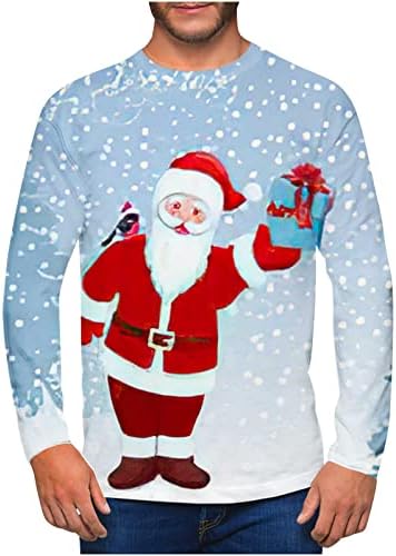 Мъжки Приталенные Ежедневните Коледни Тениски, Дишащи Качулки, с кръгло деколте и Дълъг ръкав, Забавен Пуловер С 3D Принтом Снежен човек