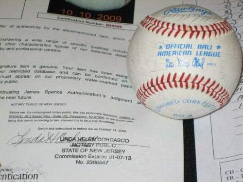 1982 Екипът на Янкис (31) Подписа бейзболен топката Macphail Oal с автограф от Jsa Loa Hof+ - Бейзболни топки с автографи