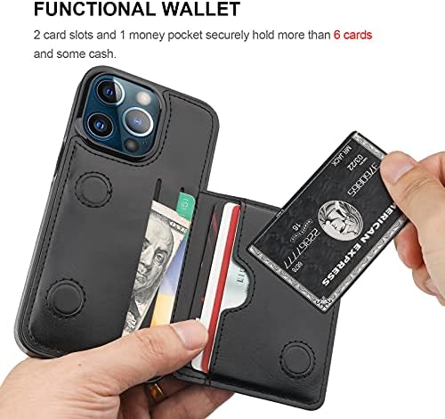 KIHUWEY е Съвместим с iPhone 13 Pro, една Чанта-портфейл, Държач за кредитни карти, Кожена поставка Премиум-клас,