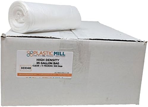 Торби за боклук PlasticMill обем 35 литра, с висока плътност: Прозрачни, 11 микрона, 33x40, 500 торбички.
