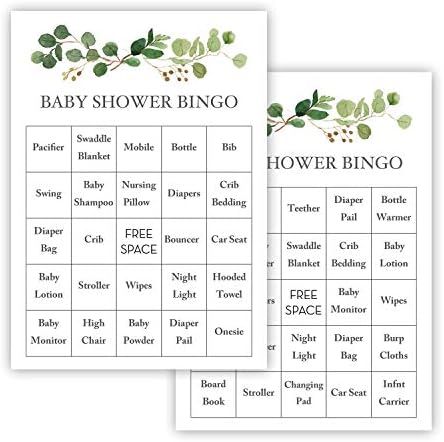 Карта за бинго InvitationHouse Зеленина Евкалипт Baby Shower - Предварително напълнена - Комплект от 24