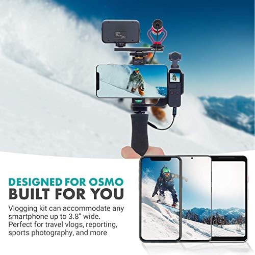 Видеомикрофон Movo за камера със стабилизатор на подсветка и разделител за обувки - Съвместим с DJI OSMO Pocket 1, 2 - В комплект
