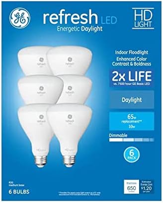GE Refresh 6-Pack Led лампа с регулируема яркост на дневна светлина Br30 мощност 65 W в изражение, Опаковката може