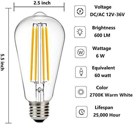 12 В Лампата на Едисон 60 W Еквивалент на E26 Средна База 12 В Led лампа, AC/DC, 12 v-36 В 6 W Топло Бяла 2700 До Реколта