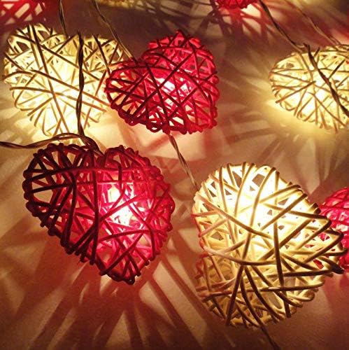 Венци във формата на сърце, Украса за Св. Валентин, 11 фута 20 светодиоди, Приказни Светлини работещи на Батерии,