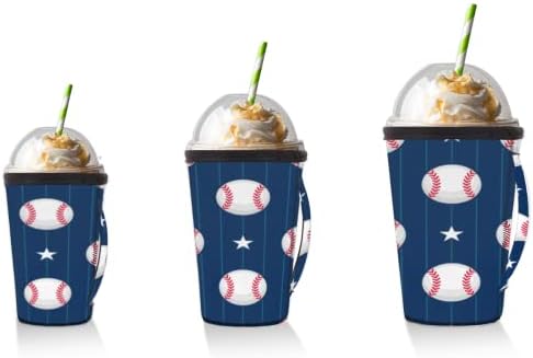 Бейзболна Звезда за многократна употреба Кафе ръкав с лед с дръжка от Неопрен За Напитки, кафе лате, Чай, Напитки, Бира (18-32 унция)