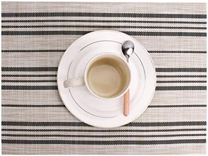 Комплект кърпички от 6 Тъкани стелки в черно-бежовата лента за масата за хранене на закрито - Моющийся Топлоустойчива