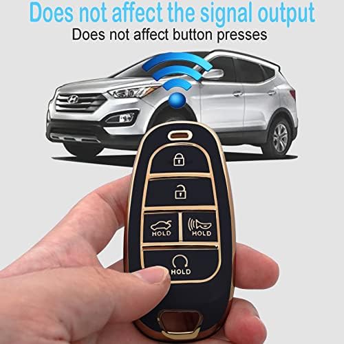 Kirsnda за Hyundai калъф-ключодържател с кожена брелоком, модерен Мек защитен калъф от TPU, съвместим с 2019 2020 2021 2022 Sonata Tucson remote smart key, калъф-ключодържател Черен